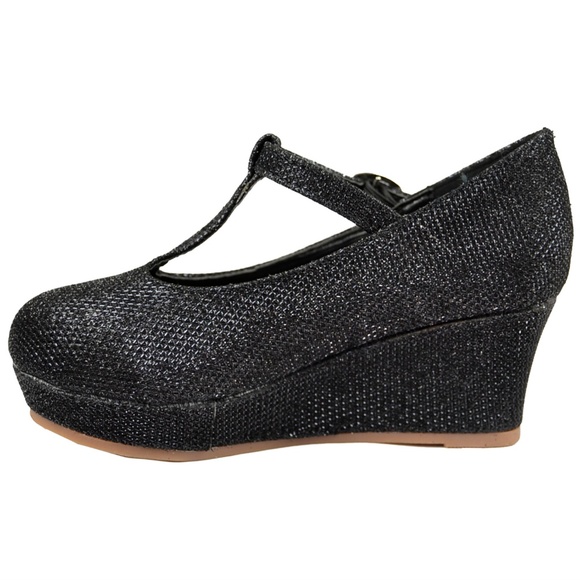 Girls Glitter Mary Jane Wedge Pumps LOVELY-621 - Picture 5 of 7